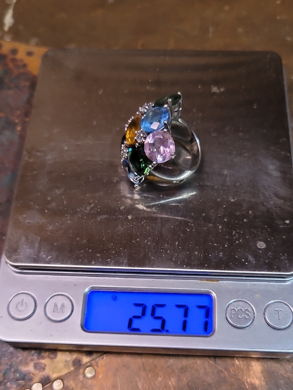 Vintage. 925 Silver. Multi Colorful Gemstones. Statement Ring.  Size 8.0